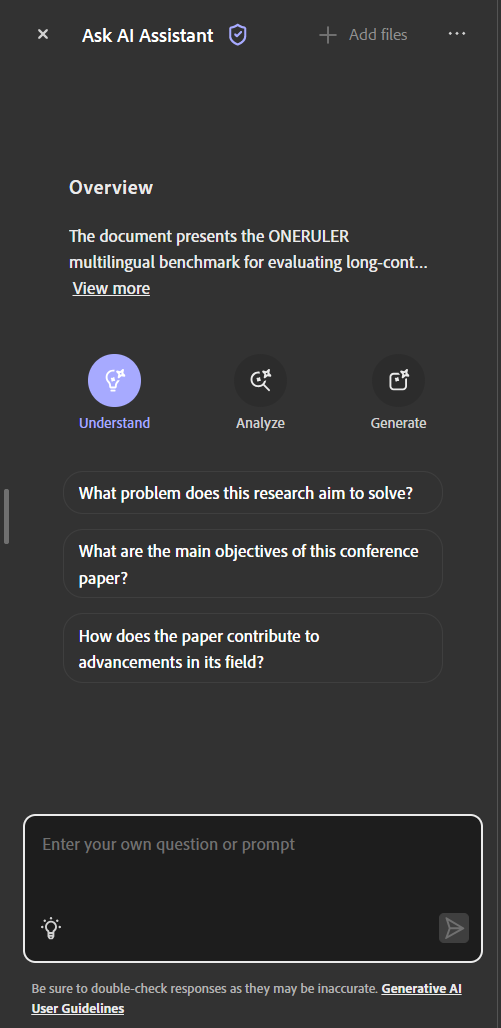 Example of using Adobe Acrobat AI to summarize and analyze PDF documents